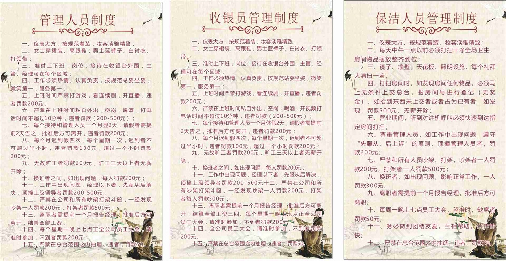 足浴海报管理人员收银保洁人员管理岗位职责制度牌