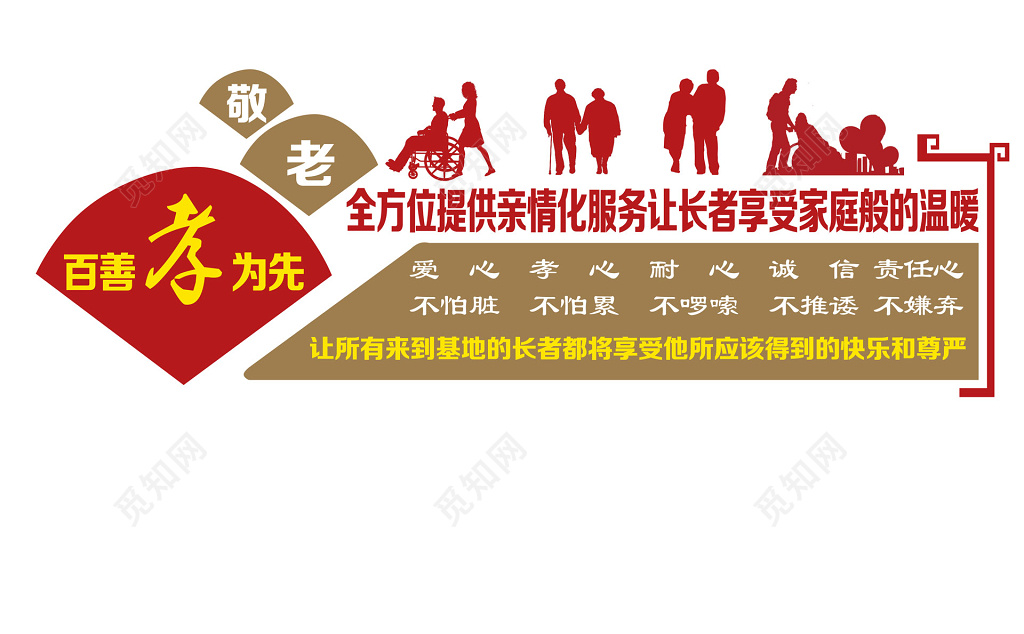 红色白色养老院敬老院百善孝为先展板模板