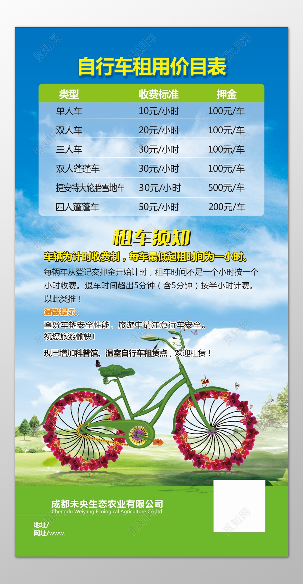 自行车户外运动健身租用租车须知环保价目表