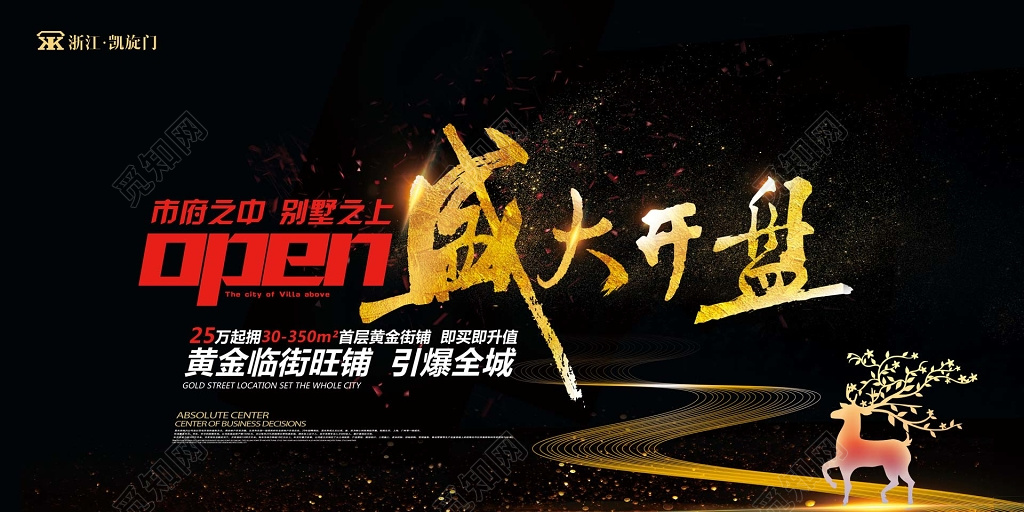市府别墅盛大开盘房地产黄金临街旺铺海报