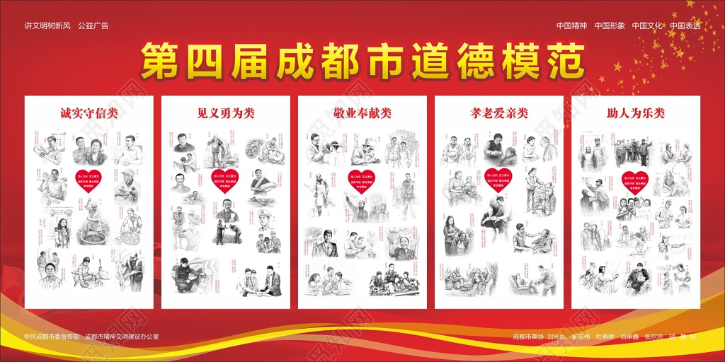 道德模范第四届成都市道德模范展板