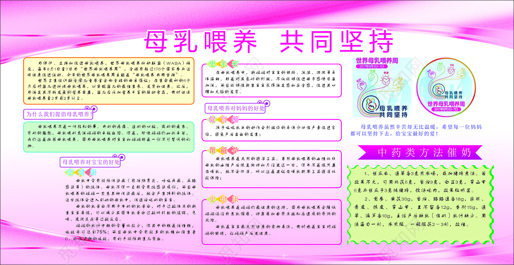 母乳喂养周共同坚持中药类方法催奶健康宣传栏