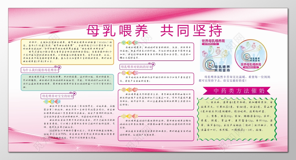 母乳喂养周共同坚持中药类方法催奶健康宣传栏