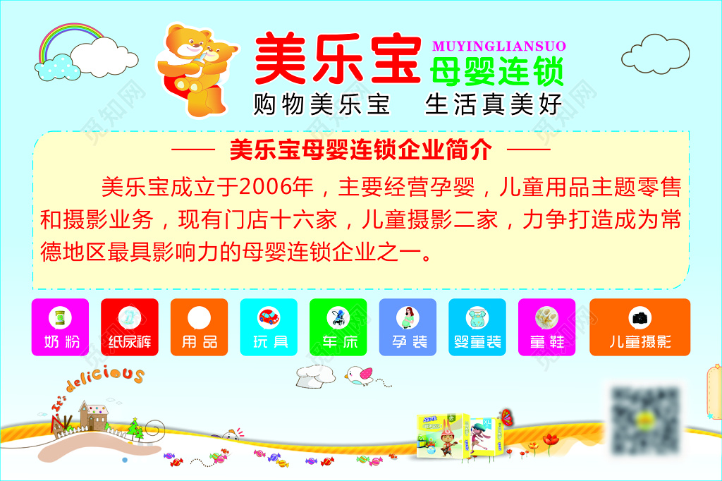 母婴连锁企业简介奶粉纸尿裤玩具卡通海报模板