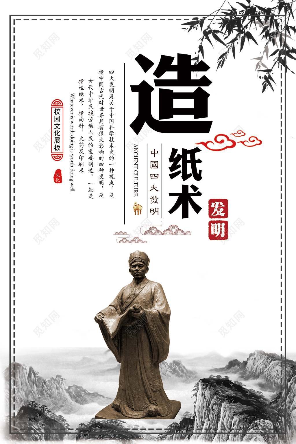 造纸术发明校园文化文明海报
