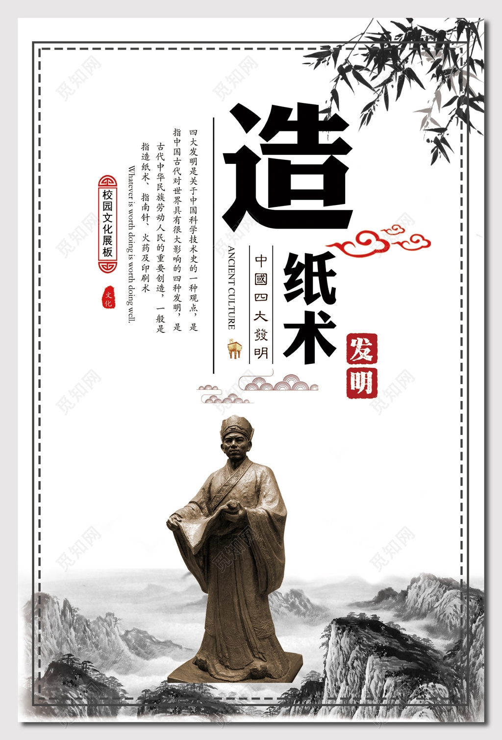 造纸术发明校园文化文明海报