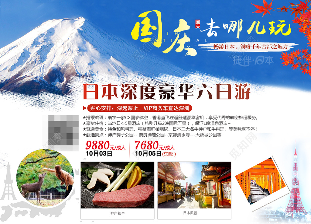 国庆节深度豪华东京旅游海报宣传单模板