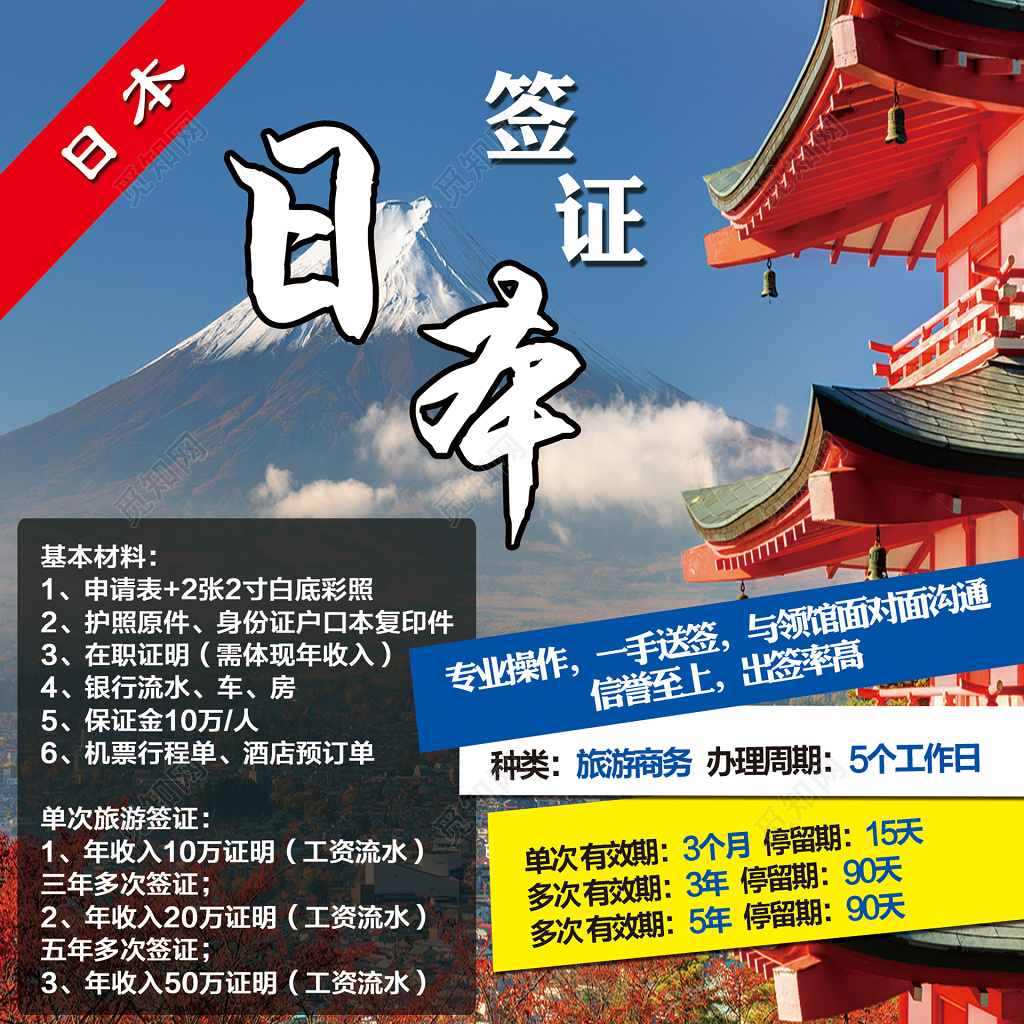 东京旅游日本签证富士山海报宣传单模板