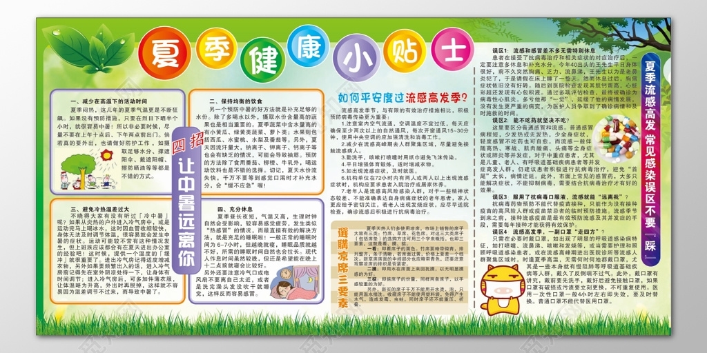 夏季养生健康小贴士预防中暑流感高发宣传栏