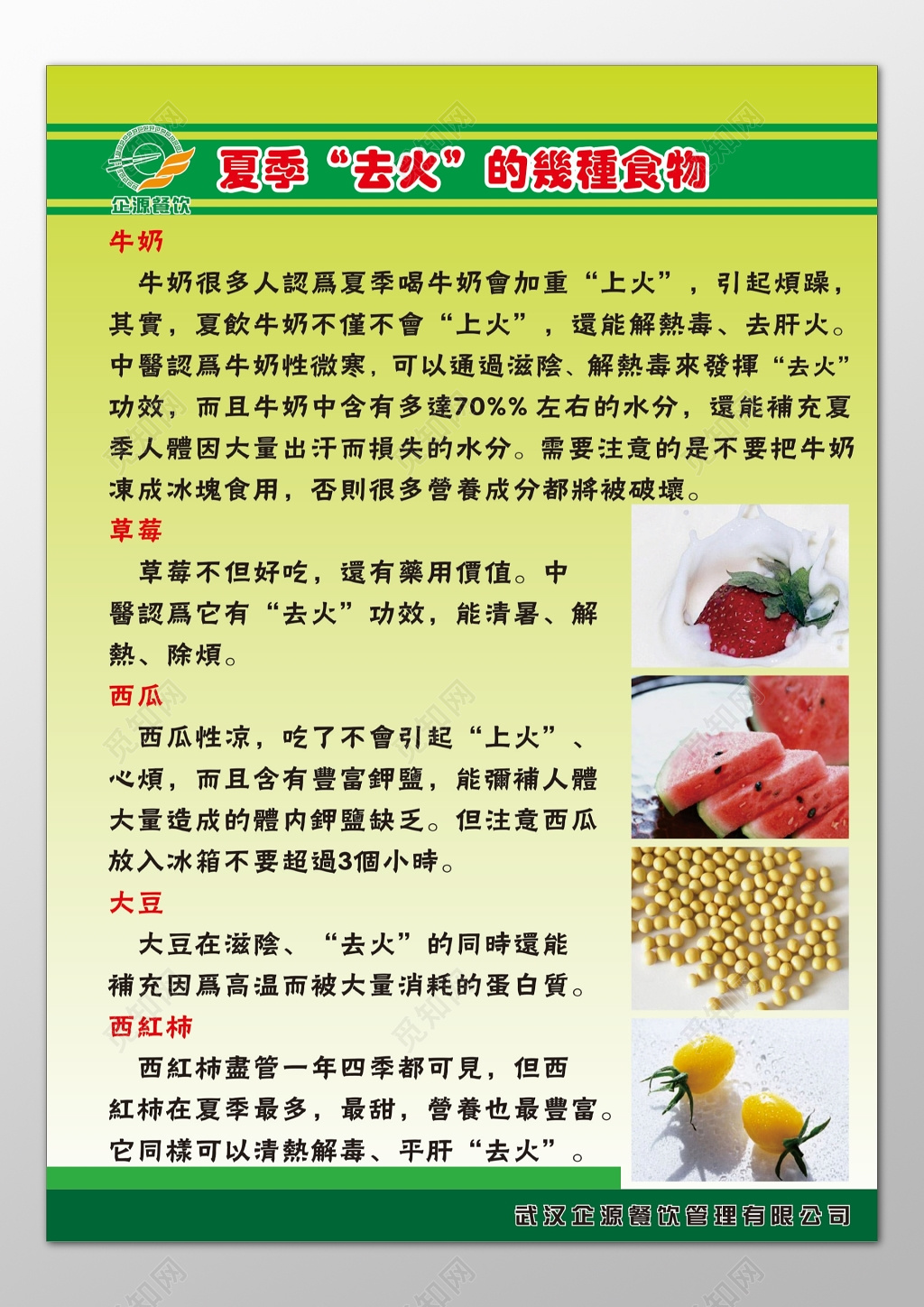 夏季养生去火食物补充水分营养丰富清热解毒海报模板