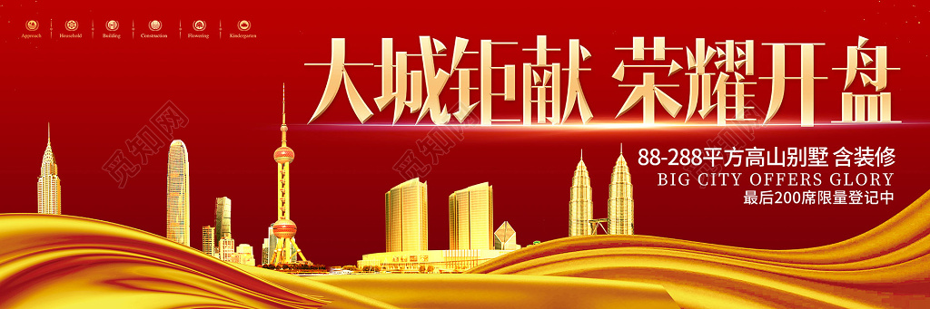 红色黄金城市房地产开盘盛大开盘宣传展板