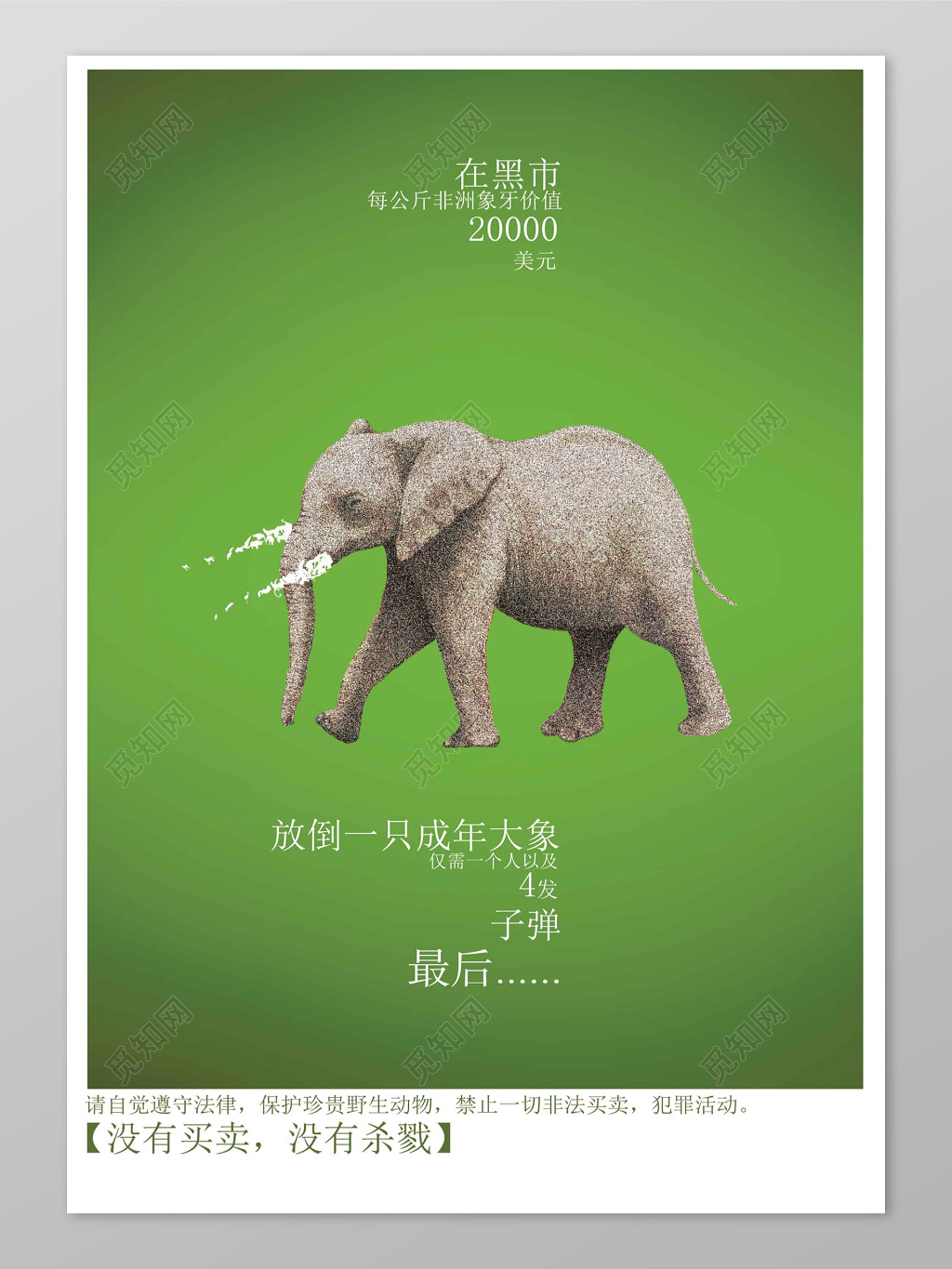 绿色保护大象保护动物动物保护海报