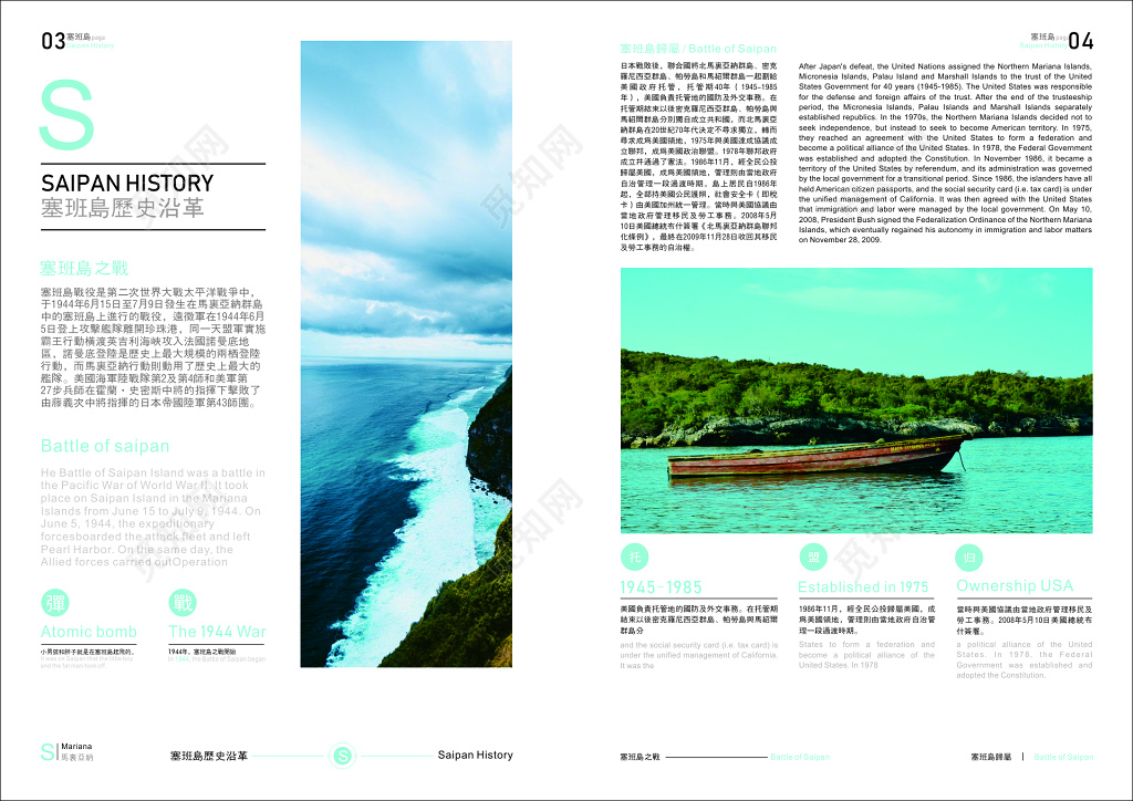 旅游画册塞班岛日本美国归属二战简约海报模板