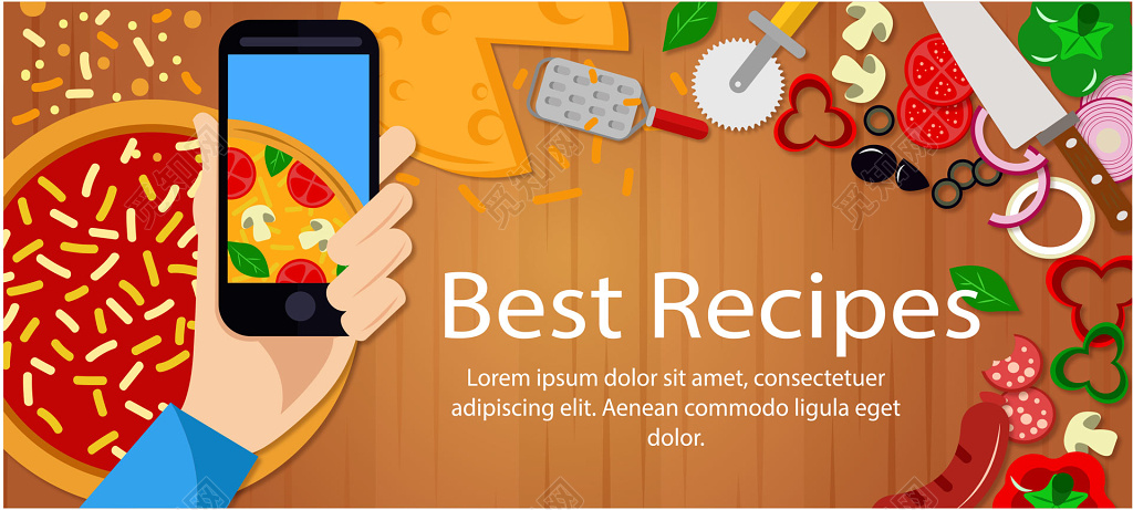 矢量插画美食卡通披萨代金券优惠券设计