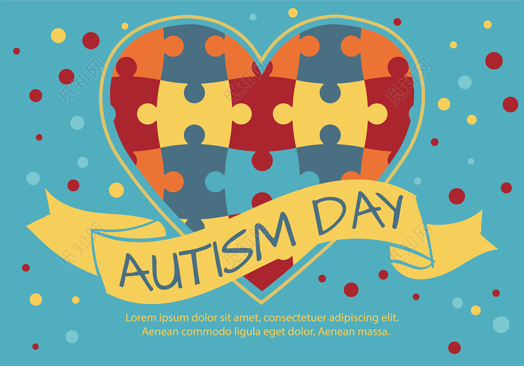 拼图爱心关爱自闭症儿童公益海报设计