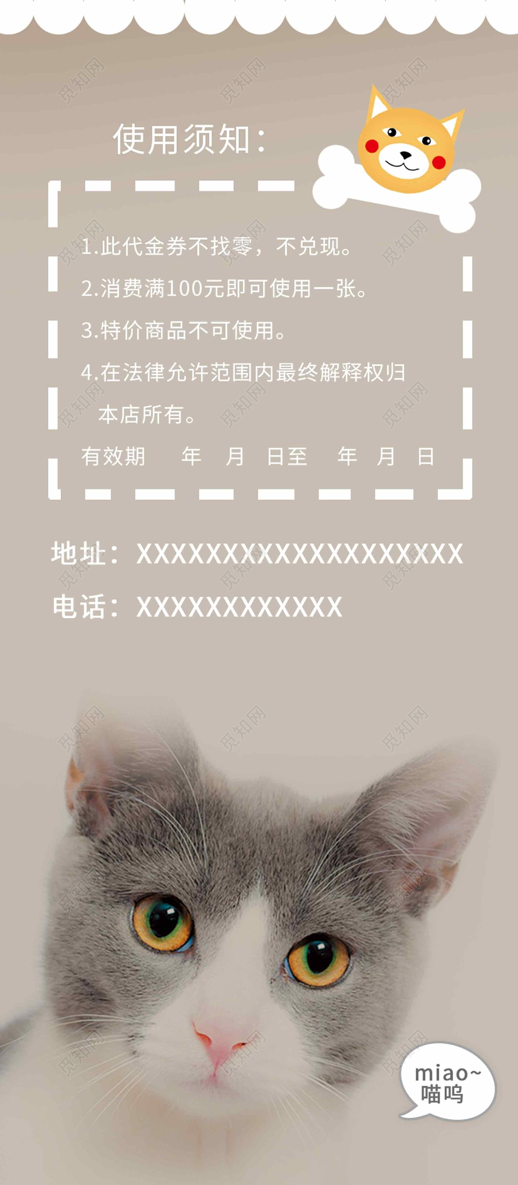 宠物店简约时尚灰色调宠物中心代金券