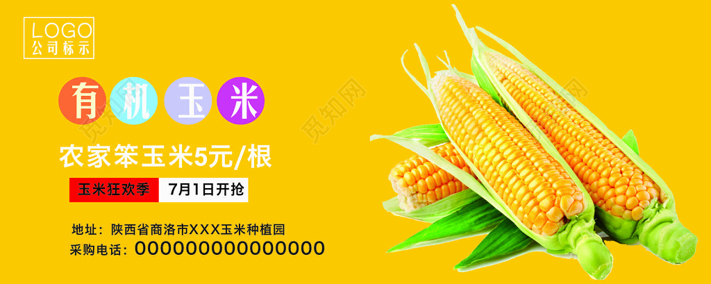 黄色背景有机玉米宣传海报