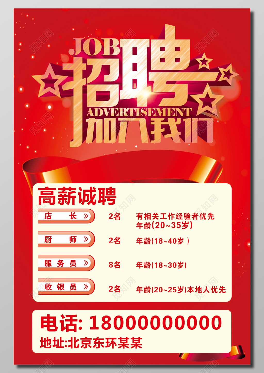 餐厅高薪招聘海报