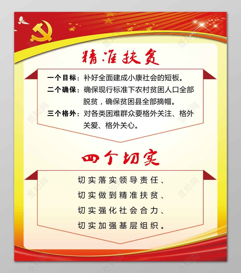 精准扶贫四个切实党建海报设计