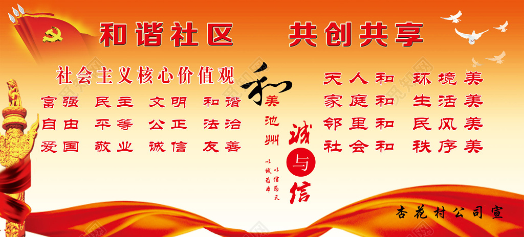 和谐社区共创共享党建社会主义核心价值观展板设计