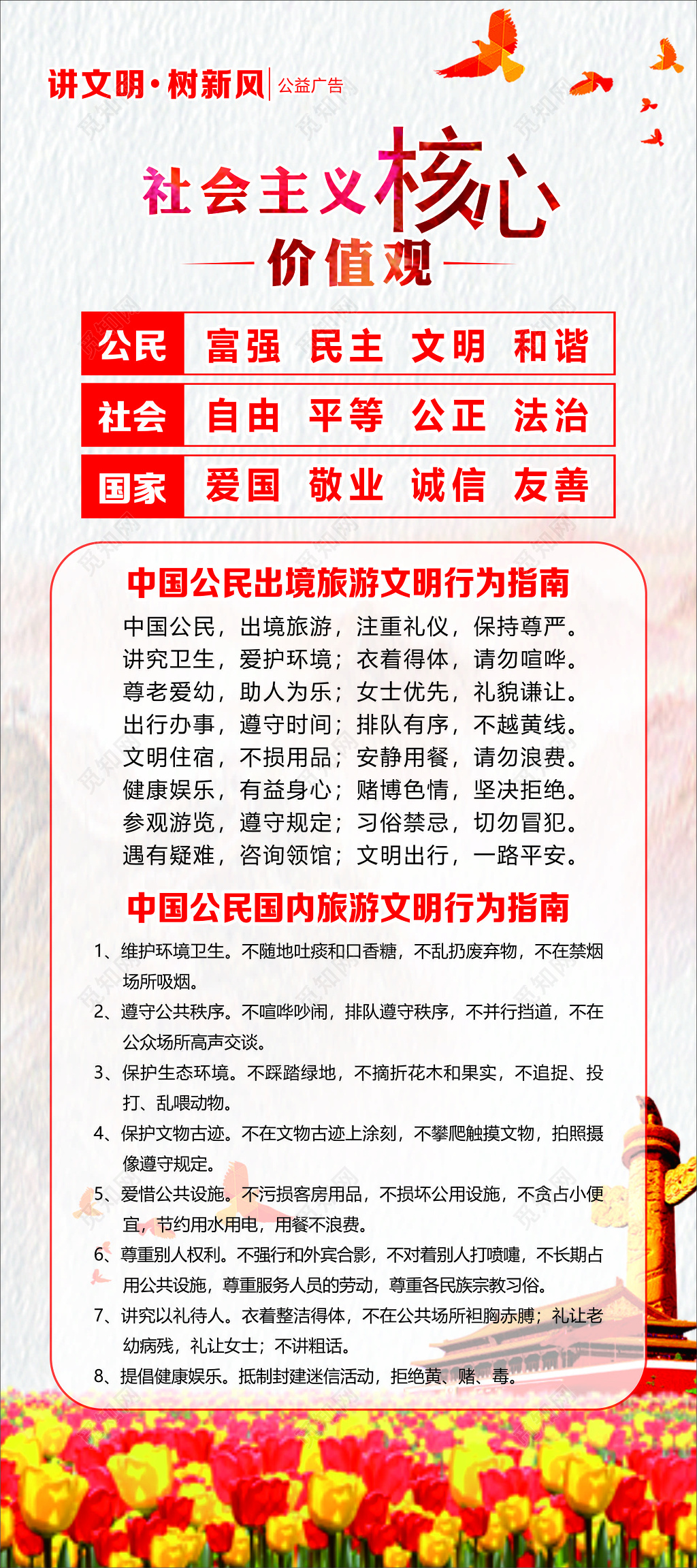 社会主义核心价值观讲文明树新风旅游文明指南海报模板