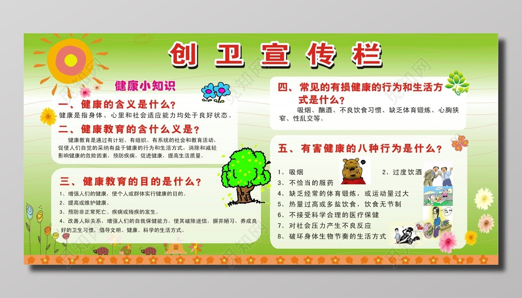绿色卡通创卫宣传栏