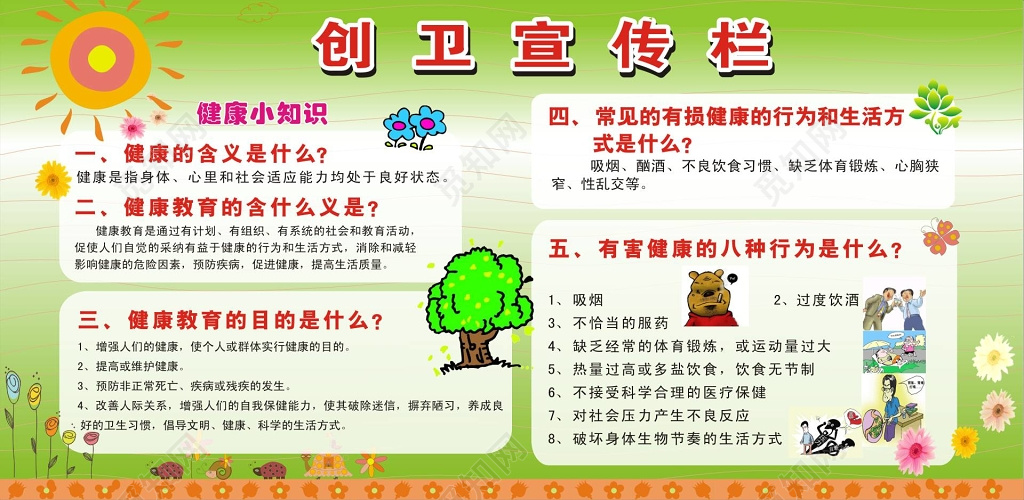 绿色卡通创卫宣传栏