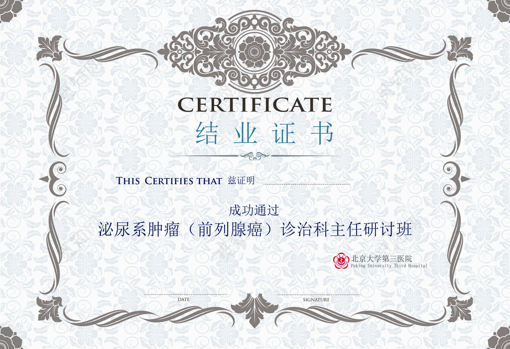 结业证书医院医生诊治科主任研讨班成绩合格毕业证书