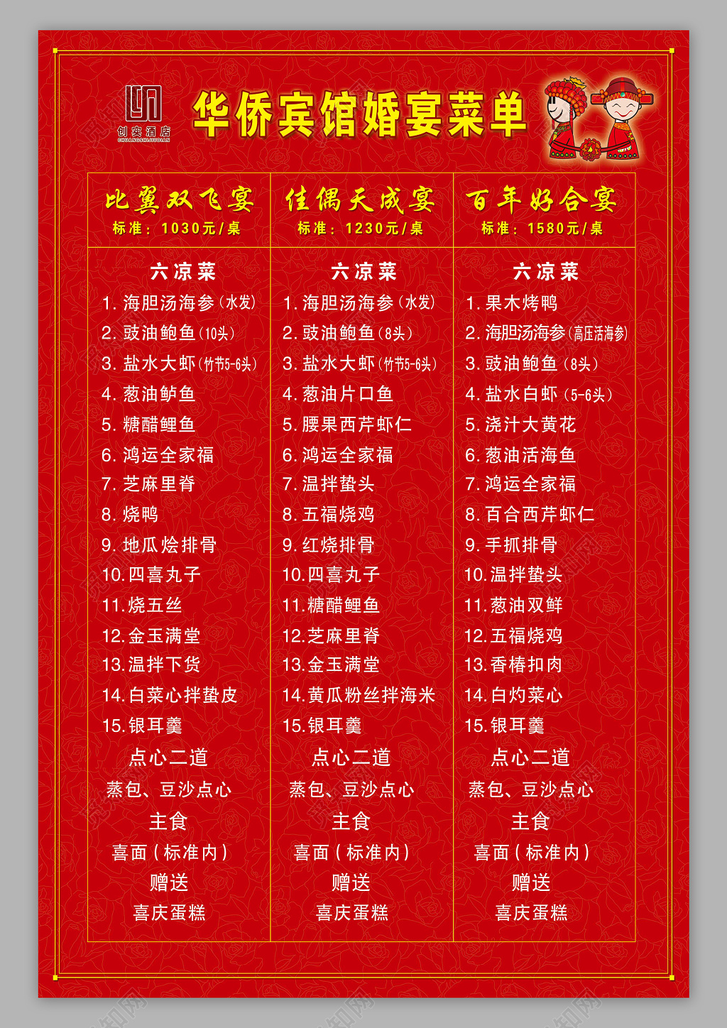 红色喜庆酒店婚礼菜单婚宴菜单设计