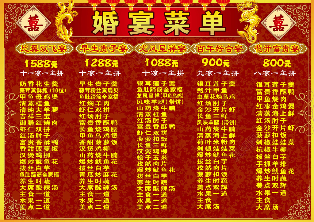 红色婚礼菜单婚宴菜单设计
