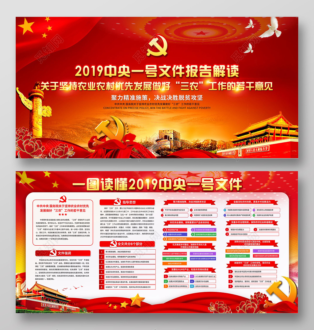 2019中央一号文件报告解读坚持三农工作党课党建展板