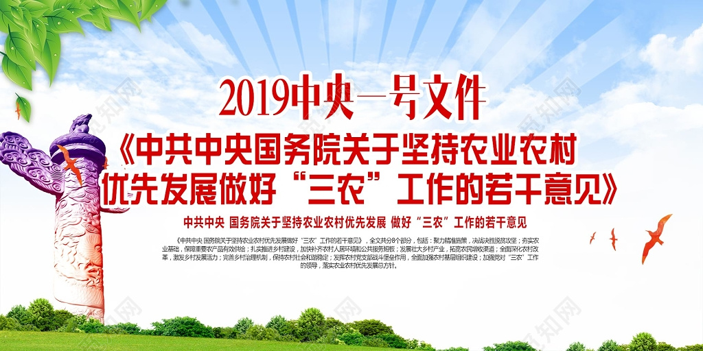 2019中央一号文件优先发展三农工作党课党建总方针展板