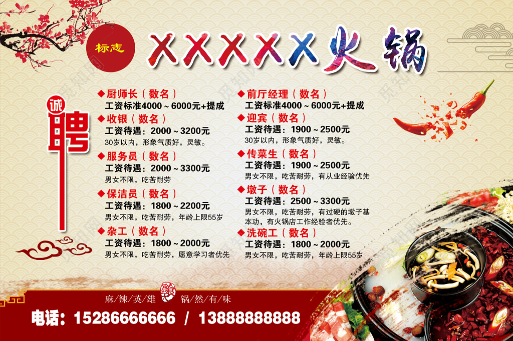 火锅招聘中国风传统美食文化火锅店招兵买马展板