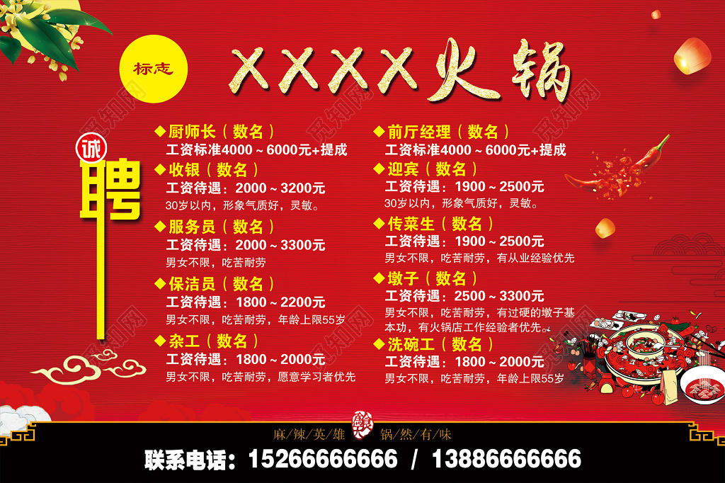 火锅招聘大气喜庆火锅店招兵买马海报设计