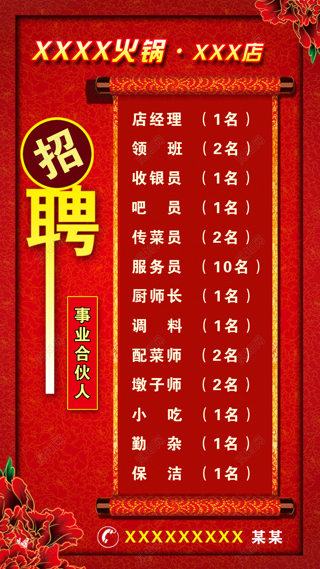 火锅招聘火锅店招兵买马招聘事业合伙人海报设计