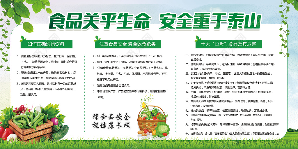 绿色食品安全关乎生命安全重于泰山宣传展板