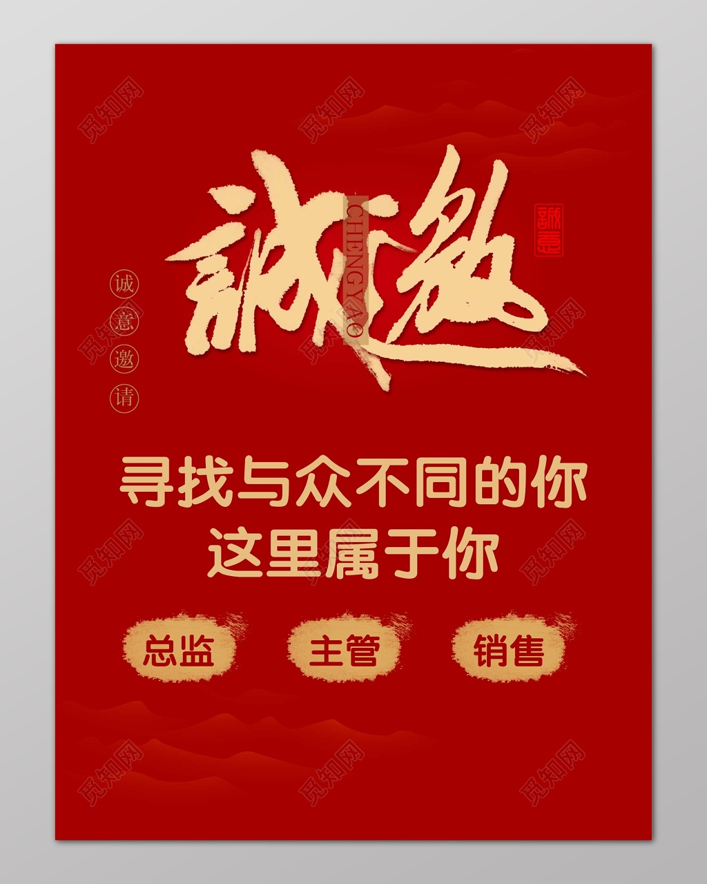 红色中国风诚邀招聘会海报