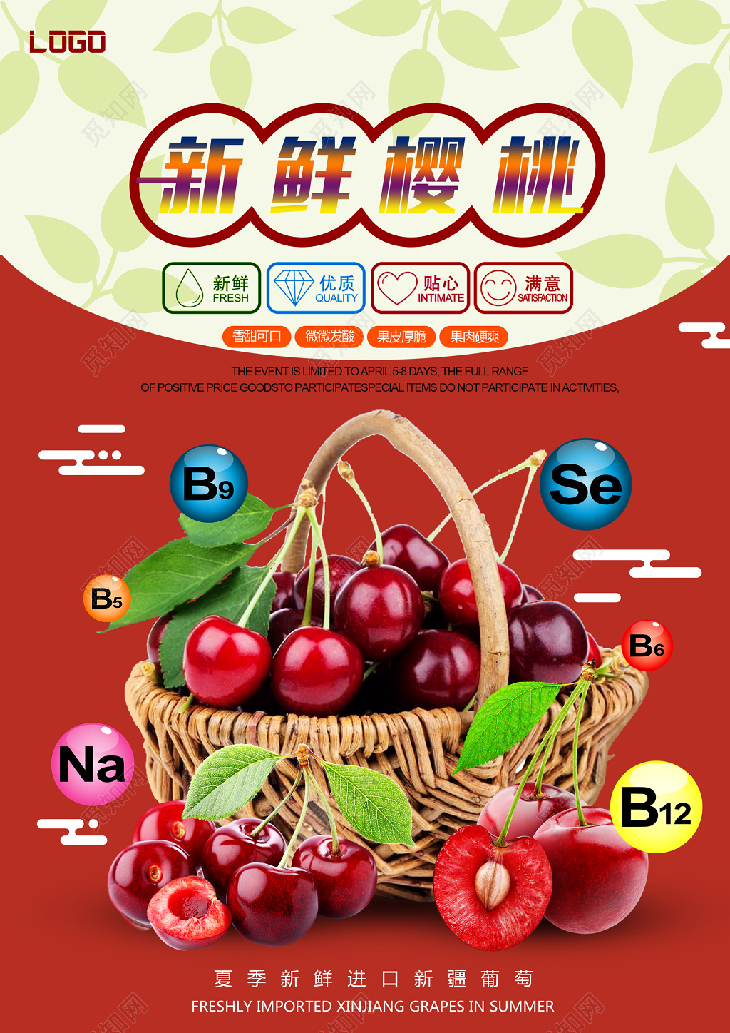 新鲜樱桃喜庆红宣传栏设计