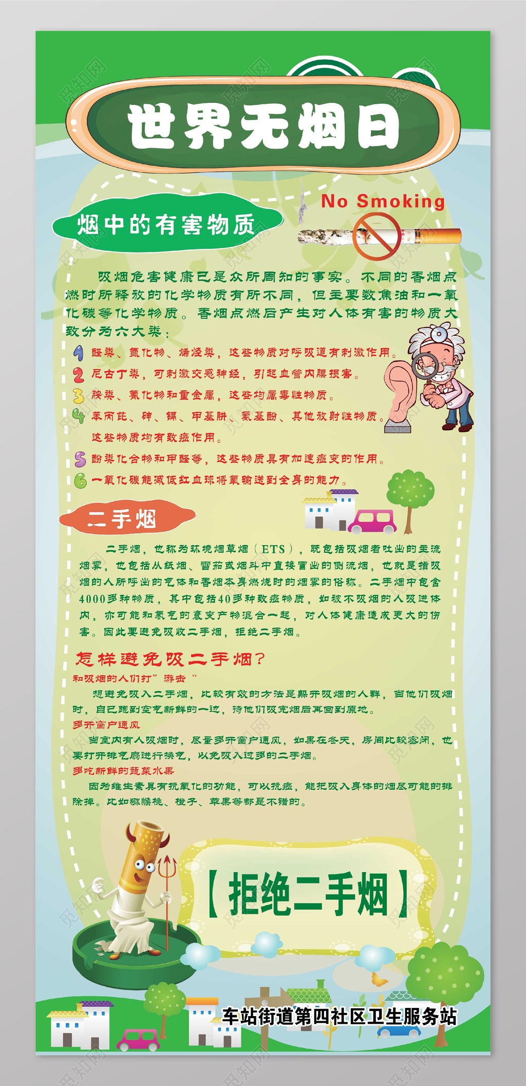 卡通清新卫生服务站世界无烟日海报