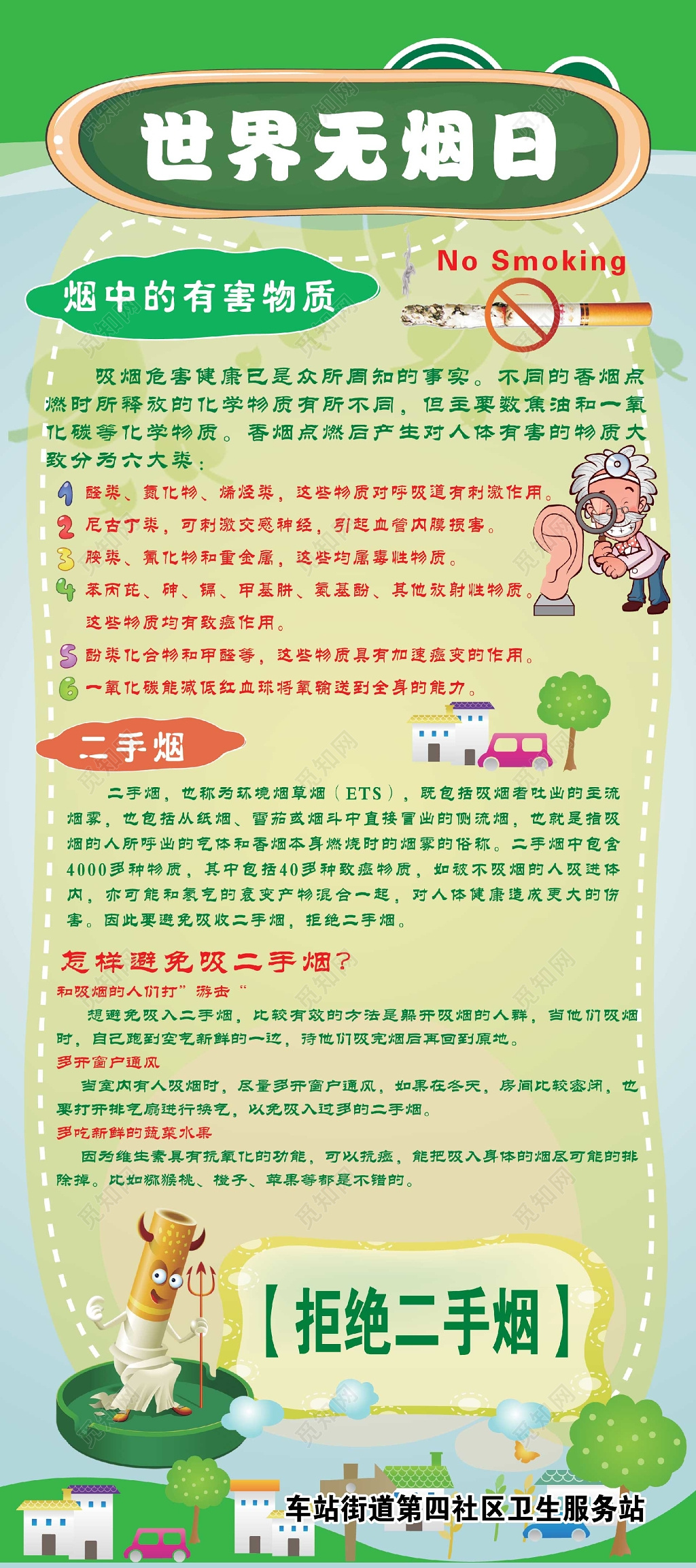 卡通清新卫生服务站世界无烟日海报