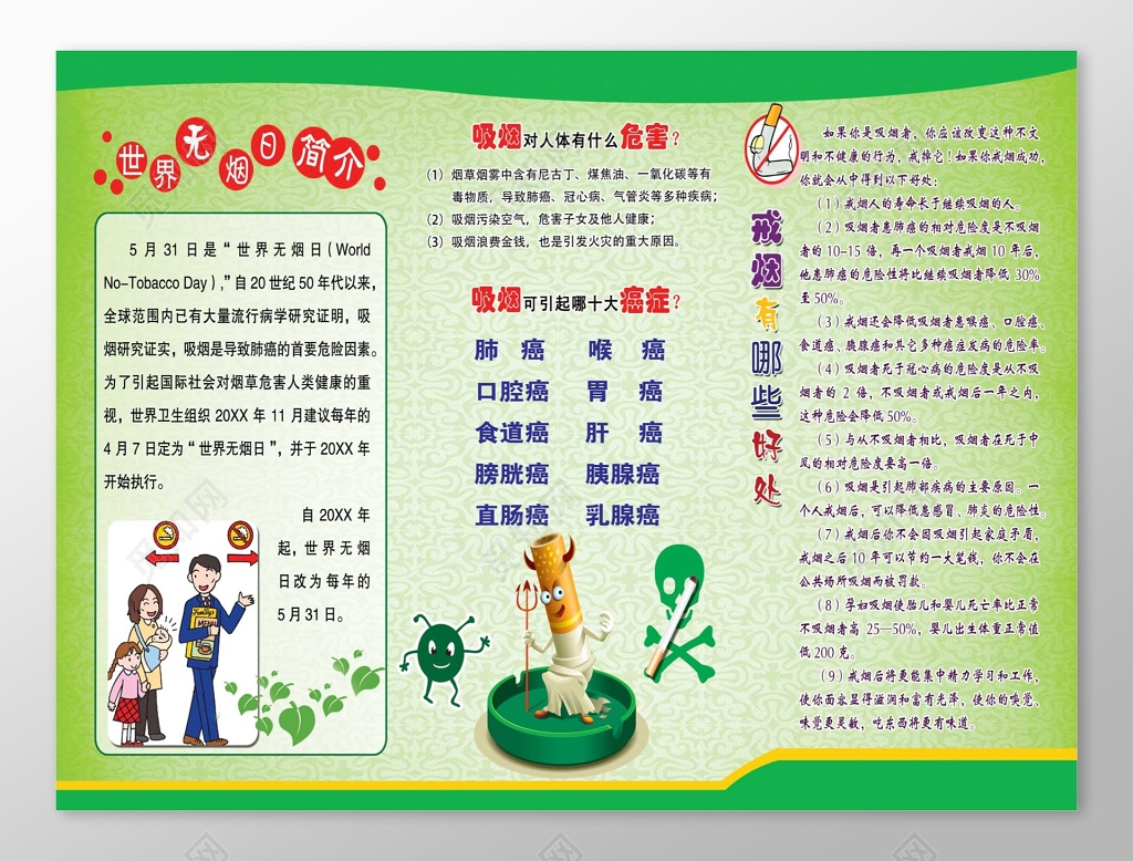 清新简介世界无烟日宣传栏