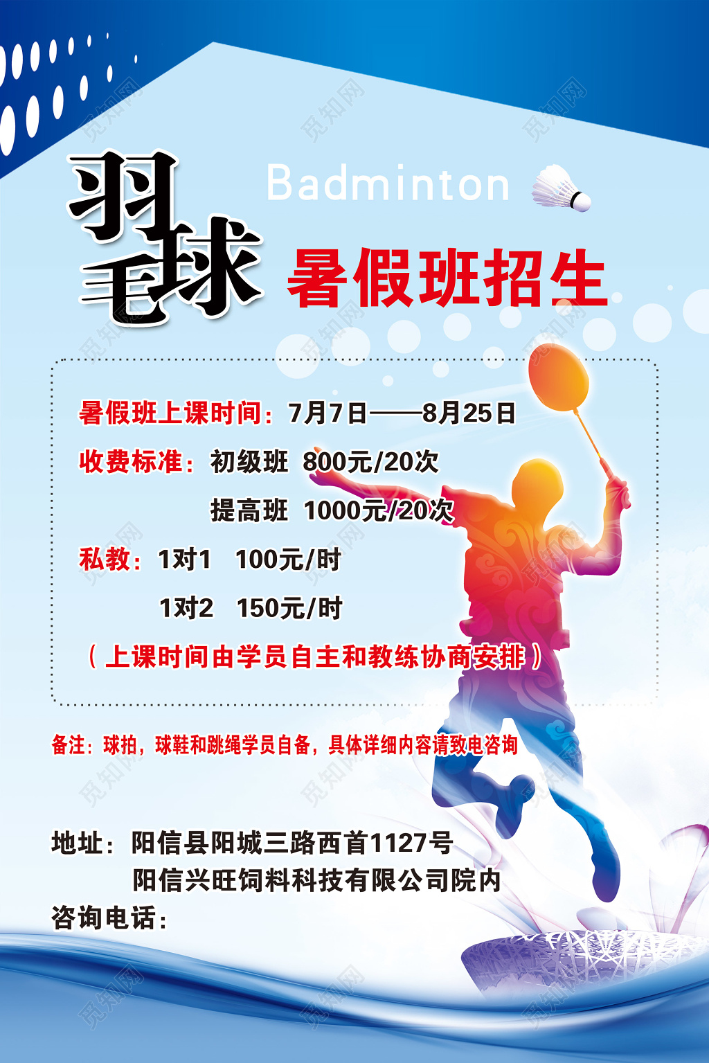 羽毛球暑假班招生培训运动健身海报