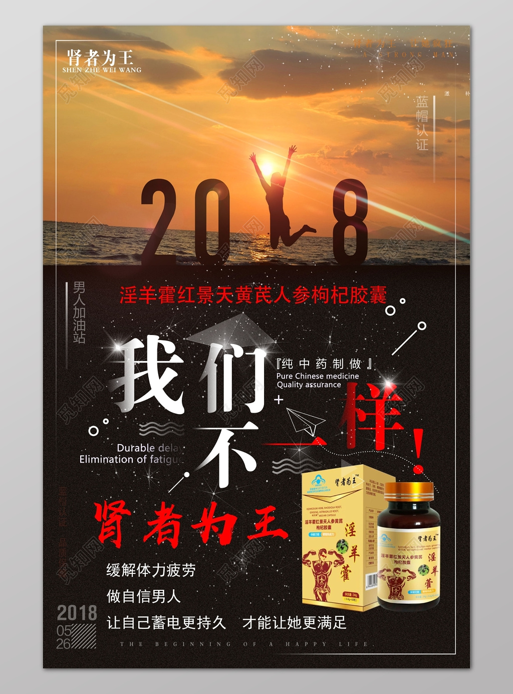 缓解体力疲劳做自信男人肾者为王淫羊藿宣传保健品海报