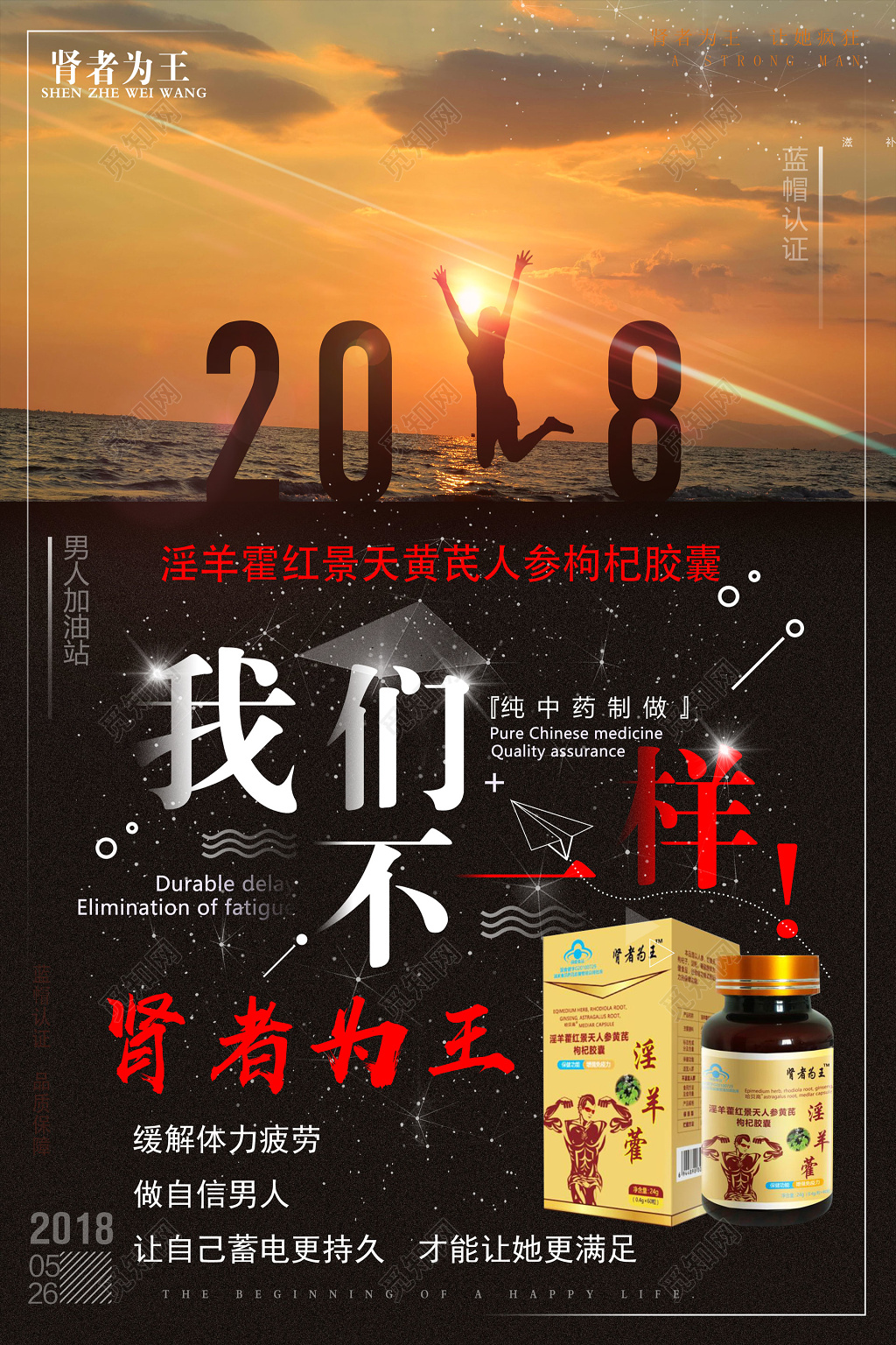 缓解体力疲劳做自信男人肾者为王淫羊藿宣传保健品海报