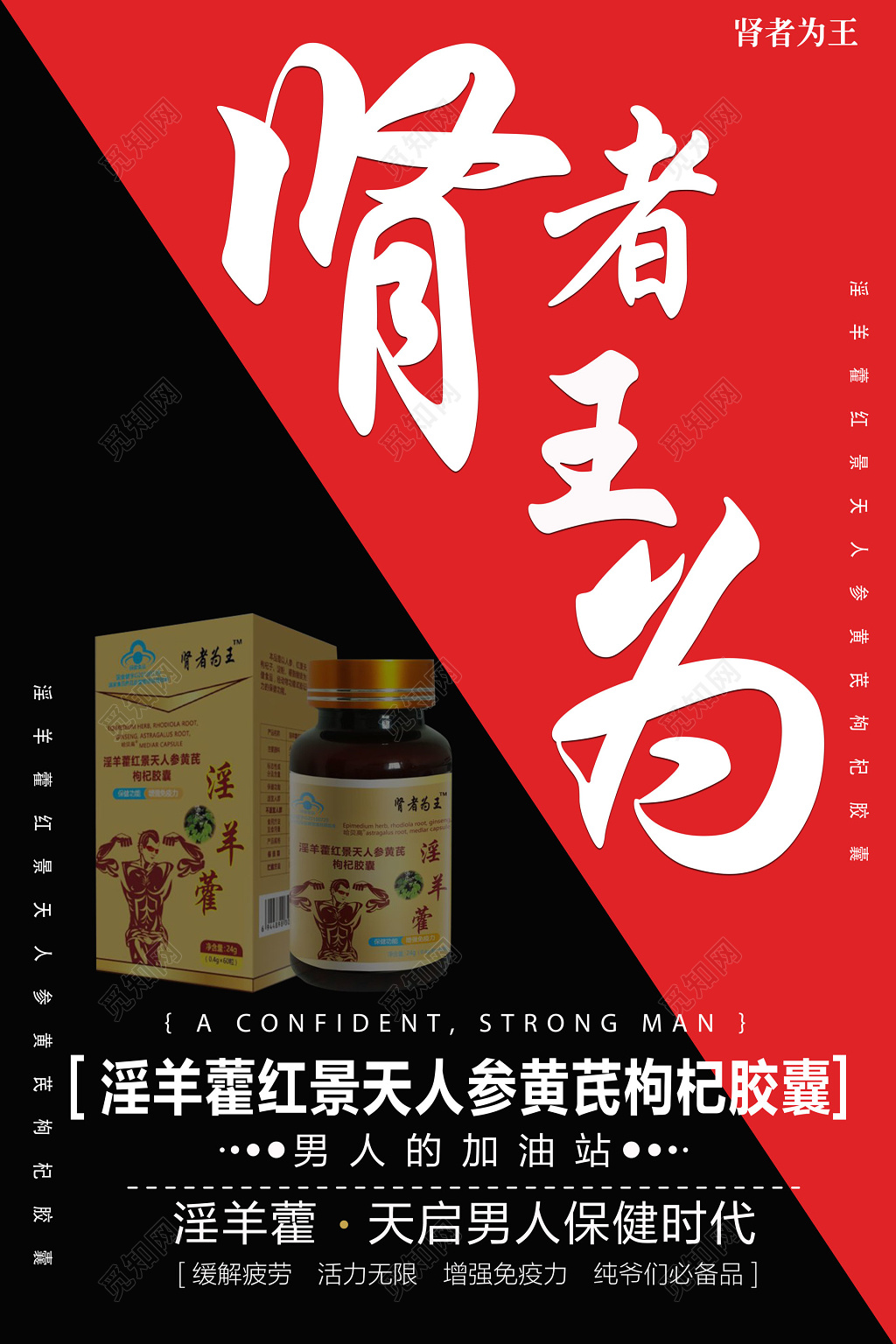 淫羊藿开启男人保健时代胶囊肾者为王宣传保健品海报