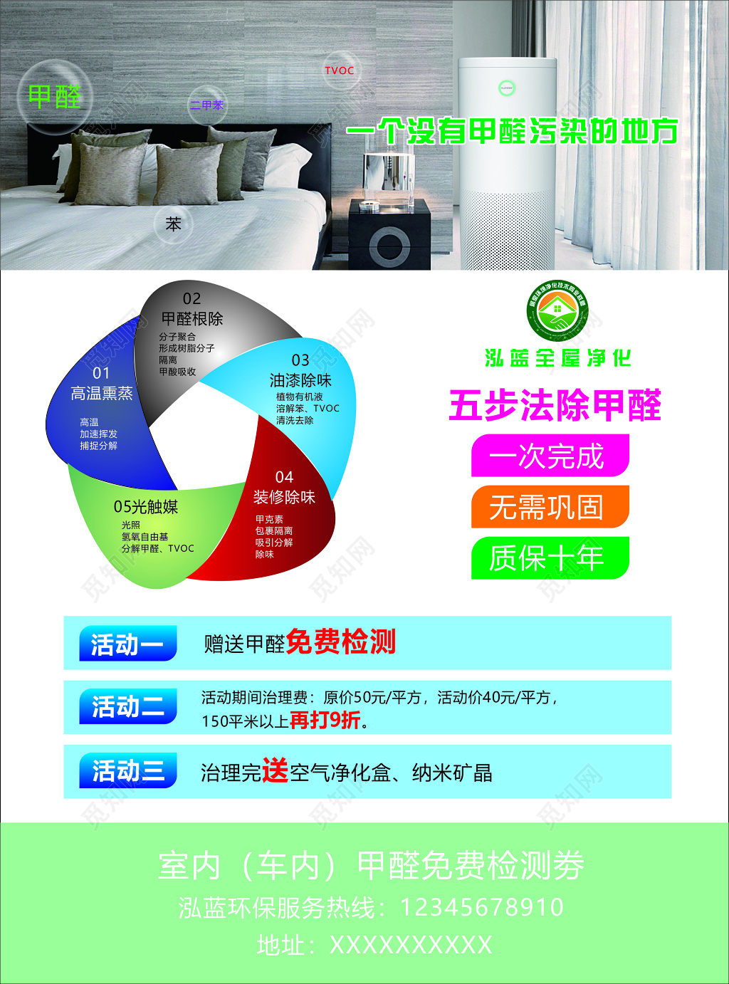 甲醛净化公司装修污染治理空气免费检测无需巩固海报模板
