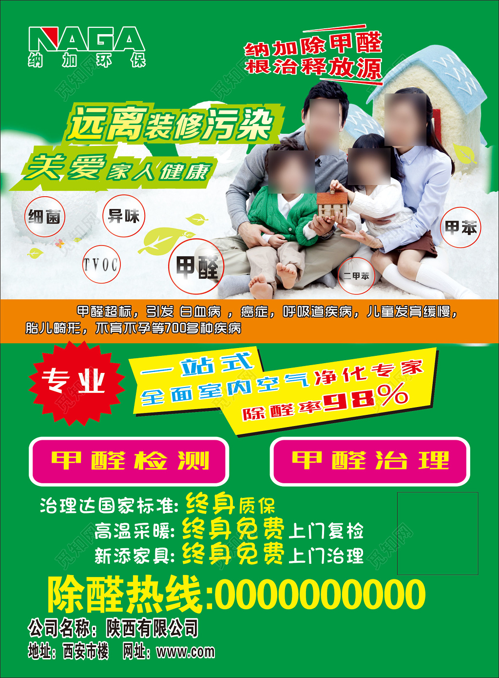 甲醛根治释放源装修污染关爱健康专业全面治理海报模板