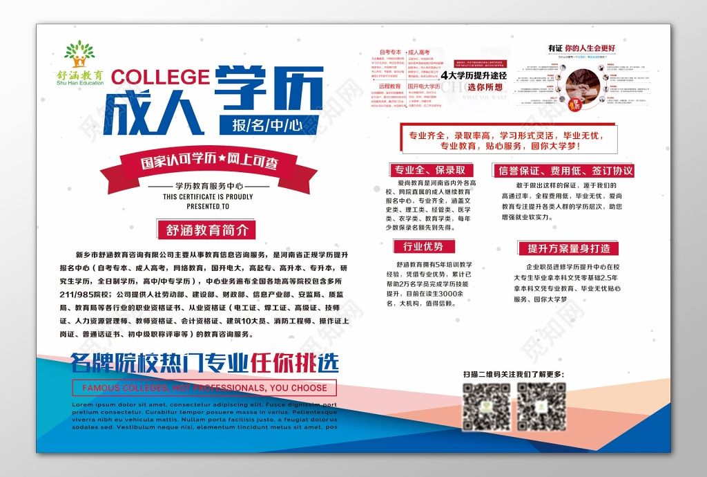 成人高考自考培训班辅导班热门专业报名招生海报模板