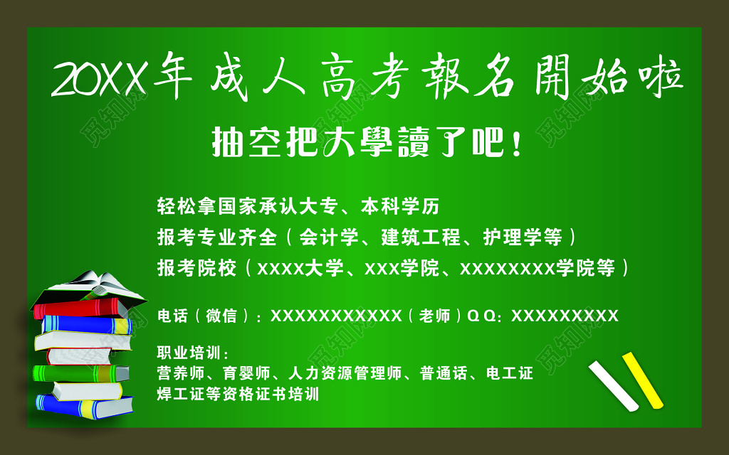 成人高考自考培训班辅导班专业齐全报名招生海报模板