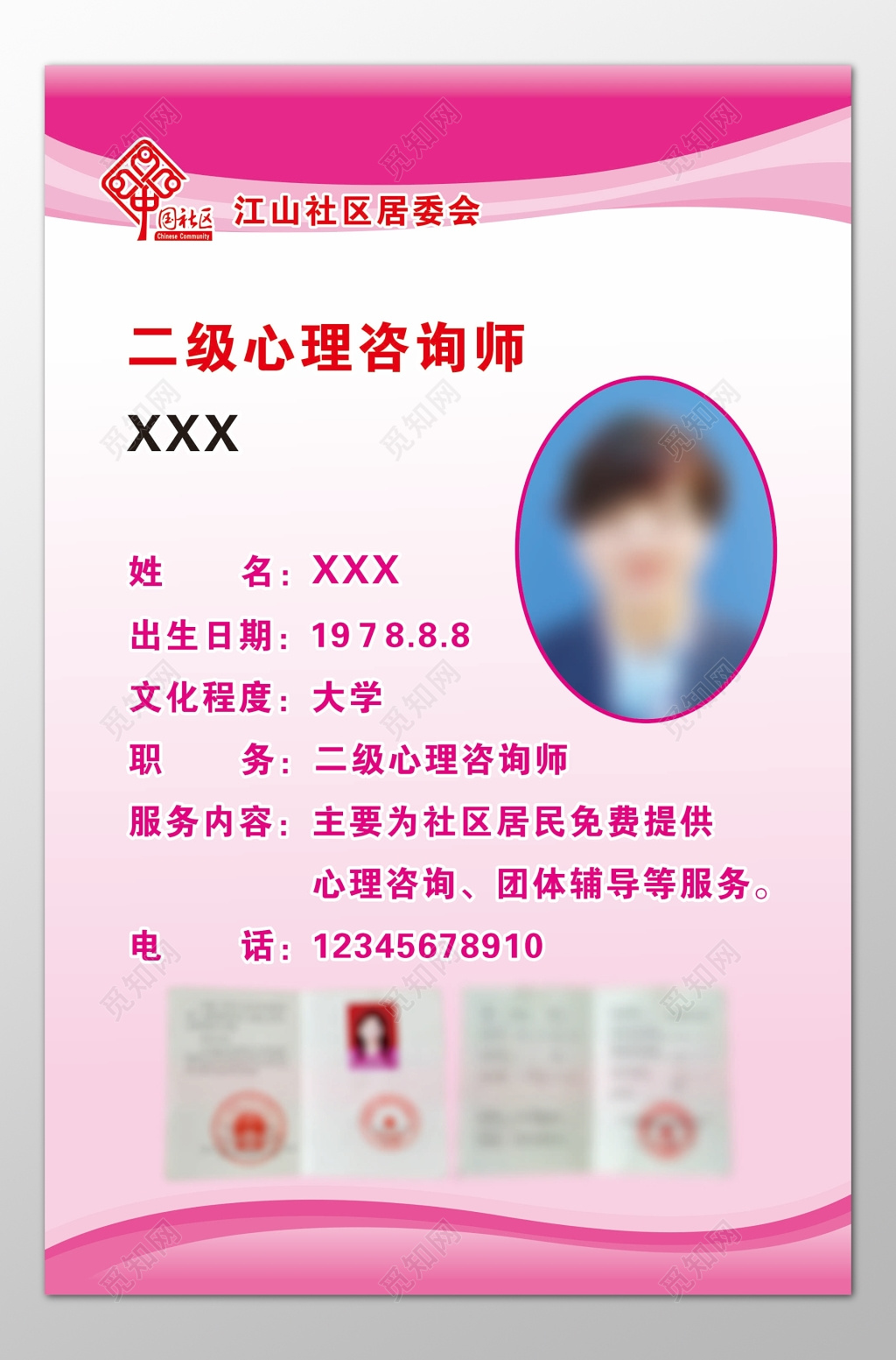 心理健康社区委员会心理咨询师简介团体辅导工作证